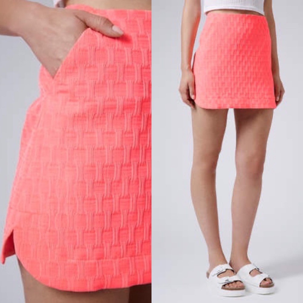 Topshop Pink Textured Mini Skirt